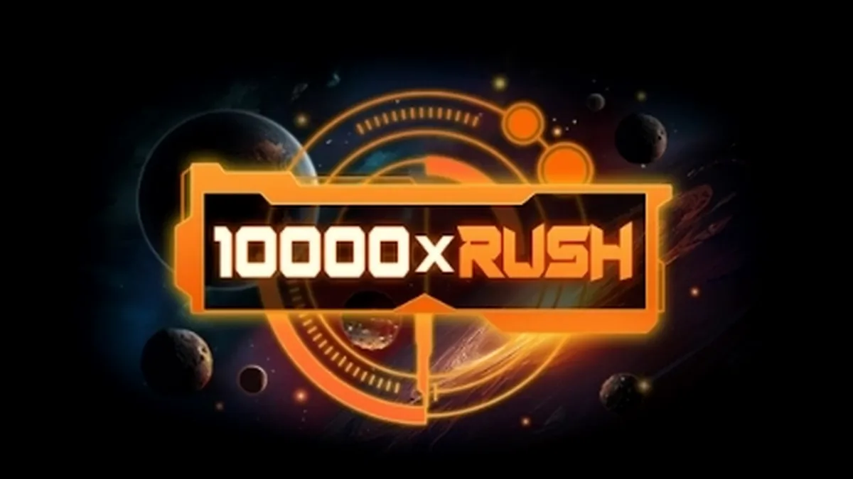 Tampilan visual layar permainan slot 10000 x Rush dengan desain modern dan energik